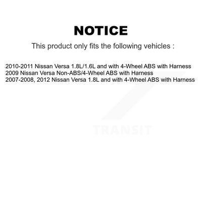 Kit de roulement de moyeu de roue avant et capteur ABS pour Nissan Versa avec harnais