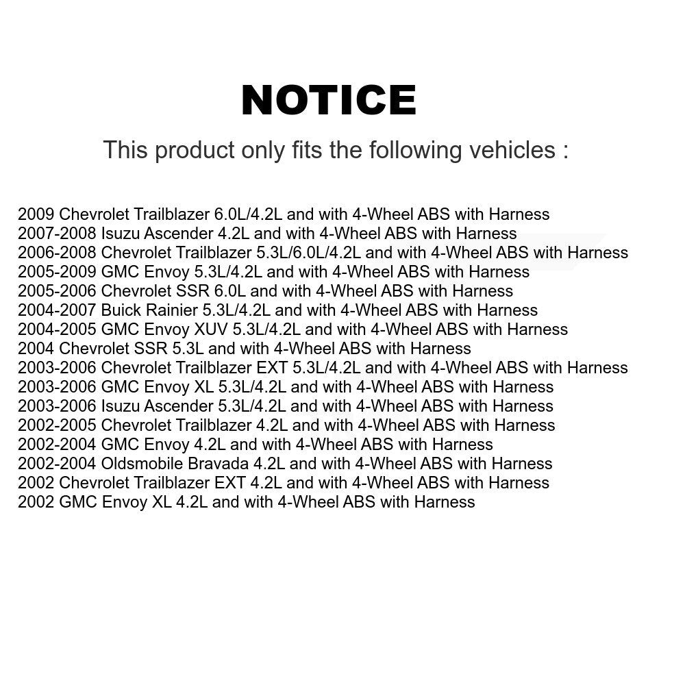 Kit de capteurs supplémentaires pour roulement de moyeu de roue avant, pour Chevrolet GMC Trailblazer Envoy XL