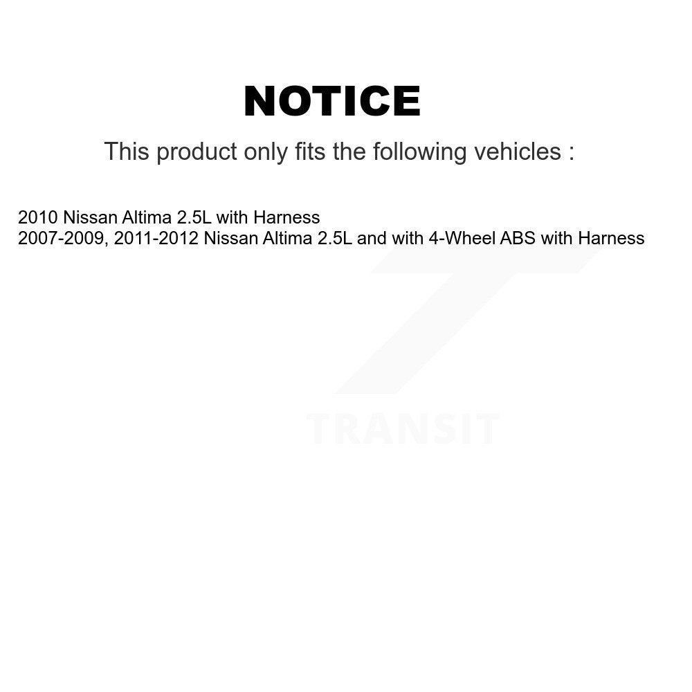 Kit de roulement de moyeu de roue avant et capteur ABS pour Nissan Altima avec harnais