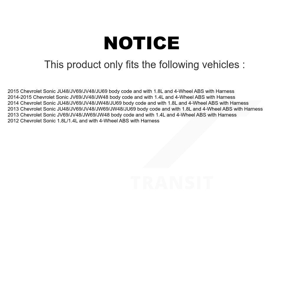 Kit de roulement de moyeu de roue arrière et capteur ABS pour Chevrolet Sonic avec harnais
