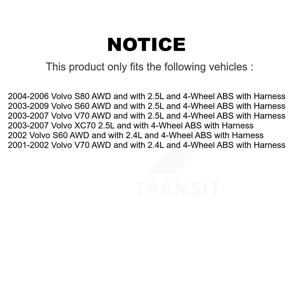 Kit de roulement de moyeu de roue arrière et capteur ABS pour Volvo S60 XC70 V70 S80 avec harnais