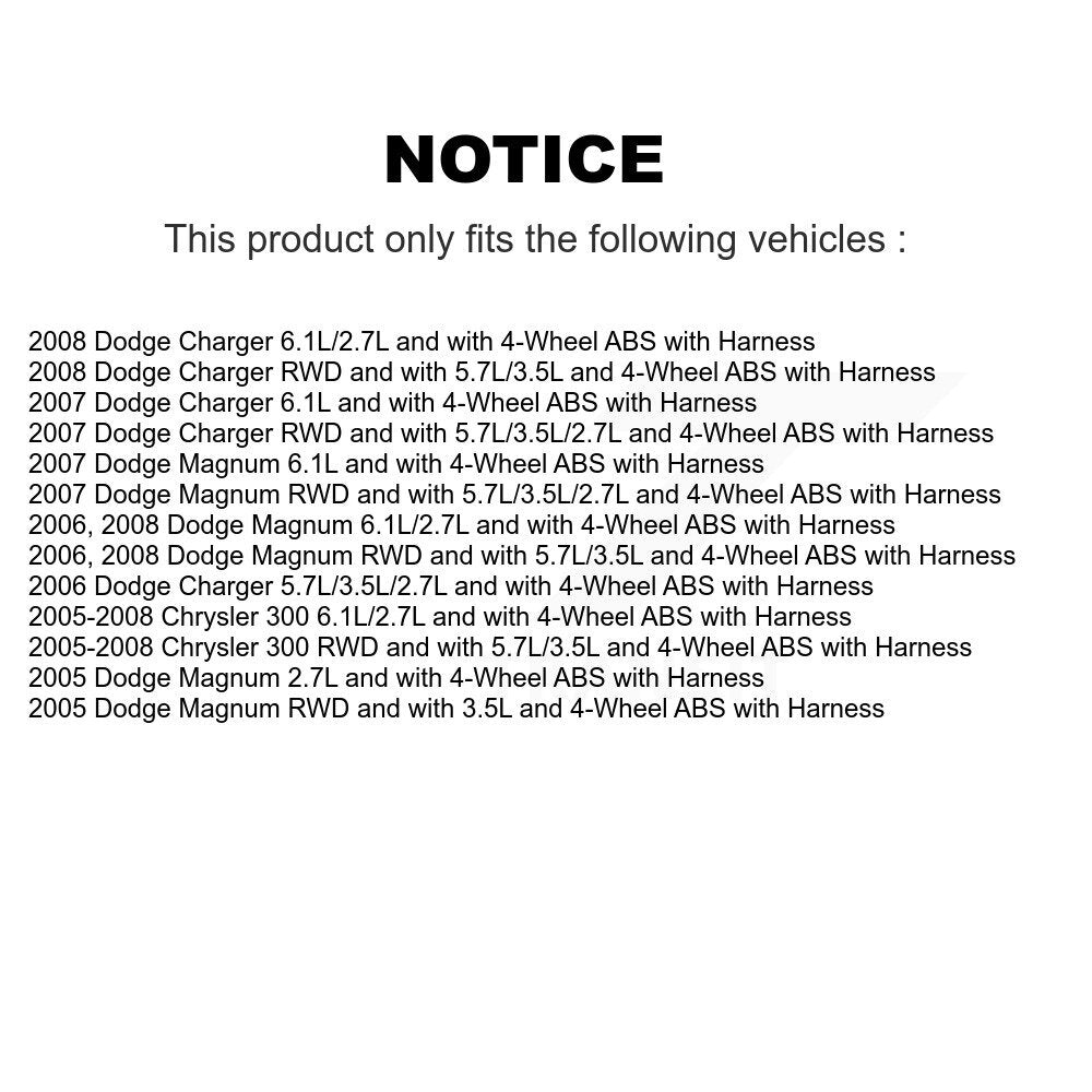 Kit de roulement de moyeu de roue arrière et capteur ABS pour Chrysler 300 Dodge Charger Magnum