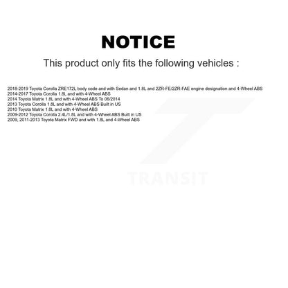 Kit de roulement de moyeu de roue arrière et capteur ABS supplémentaire pour Toyota Corolla Matrix