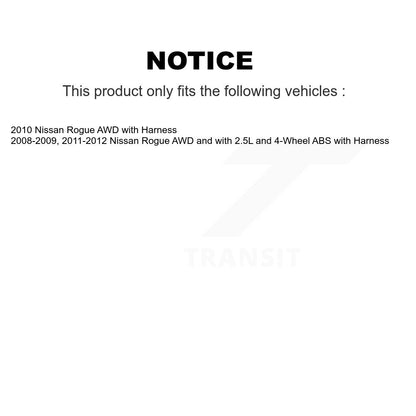 Kit de roulement de moyeu de roue arrière et capteur ABS pour Nissan Rogue avec harnais