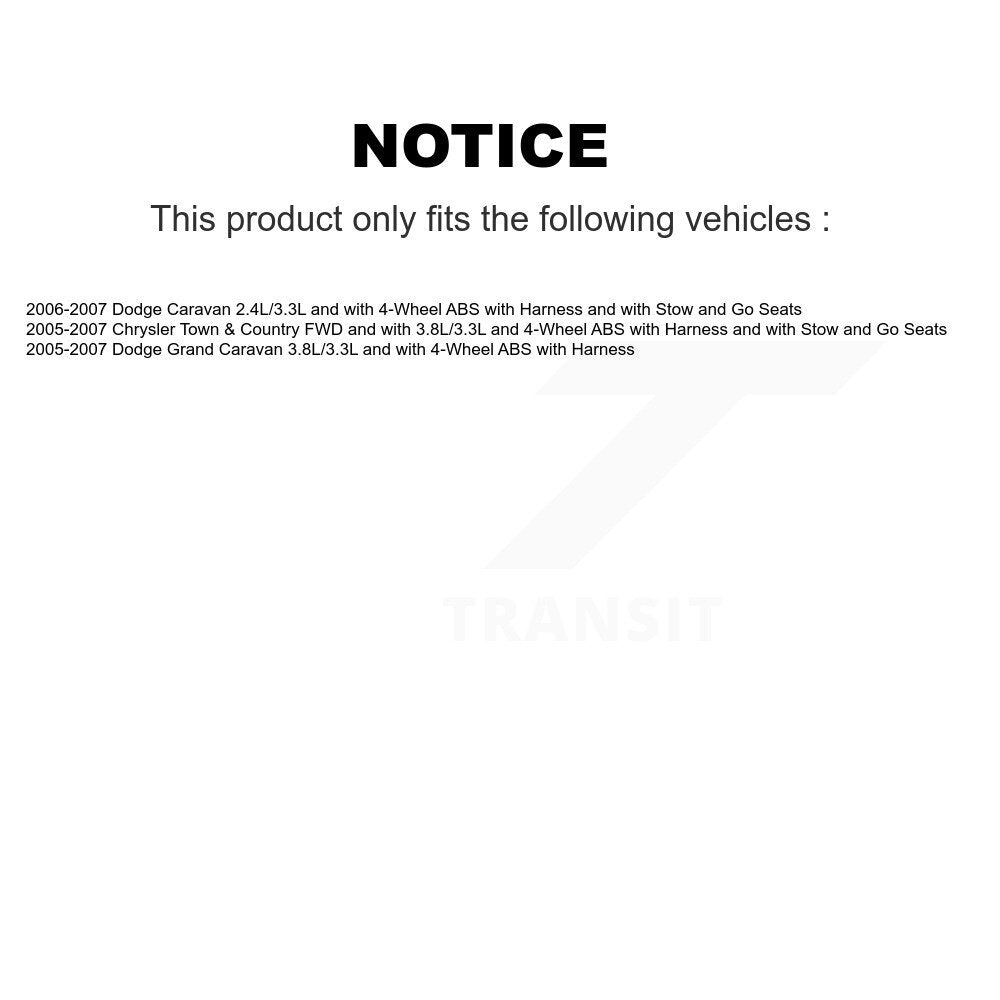 Kit de roulement de moyeu de roue arrière et capteur ABS pour Dodge Grand Caravan Chrysler Town