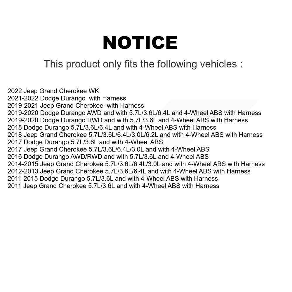 Kit de roulement de roue arrière et capteur ABS pour Jeep Grand Cherokee Dodge Durango WK