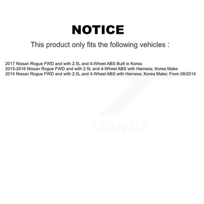 Kit de capteur ABS de roulement de moyeu de roue arrière, pour Nissan Rogue FWD avec 4 roues de 2,5 l