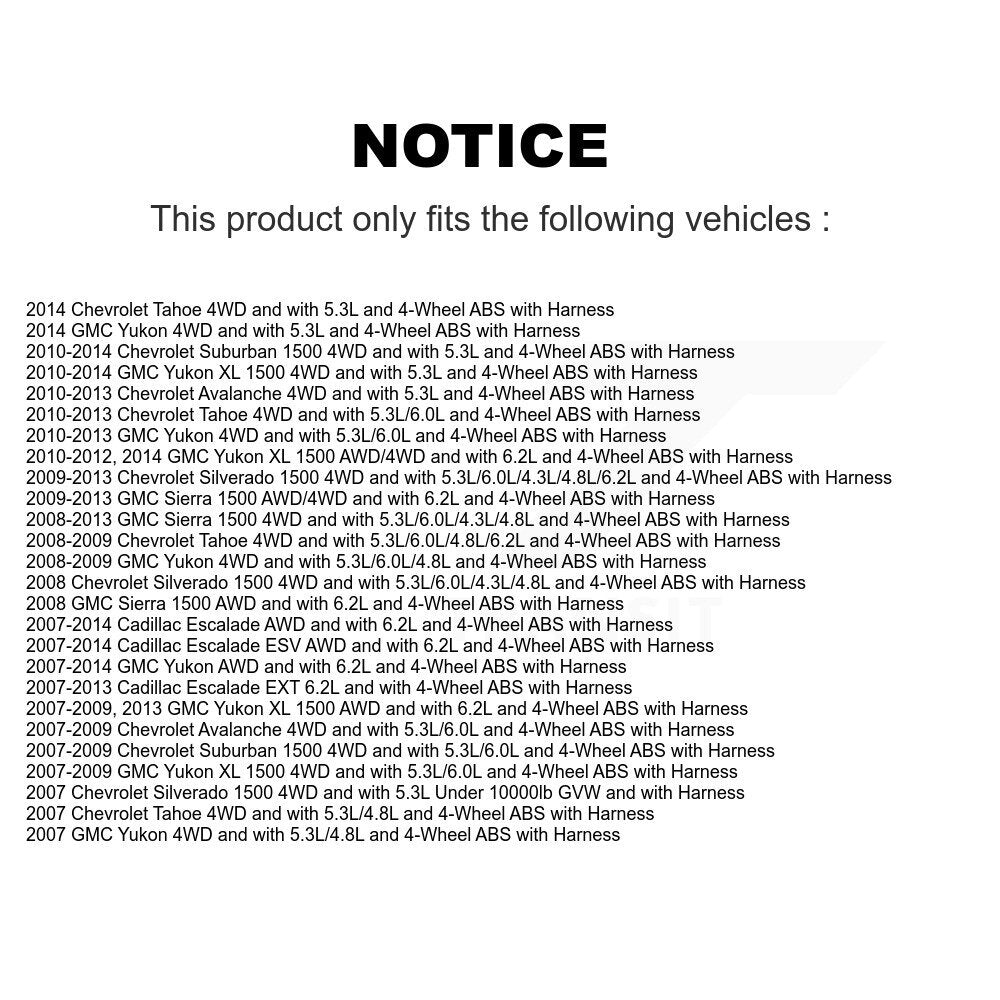 Kit de capteurs supplémentaires pour roulement de moyeu de roue avant, pour Chevrolet GMC Silverado 1500 Sierr