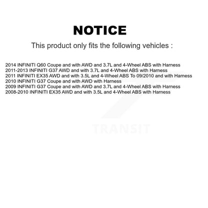 Kit de roulement de moyeu de roue avant et capteur ABS pour INFINITI G37 EX35 Q60 K7S-101808
