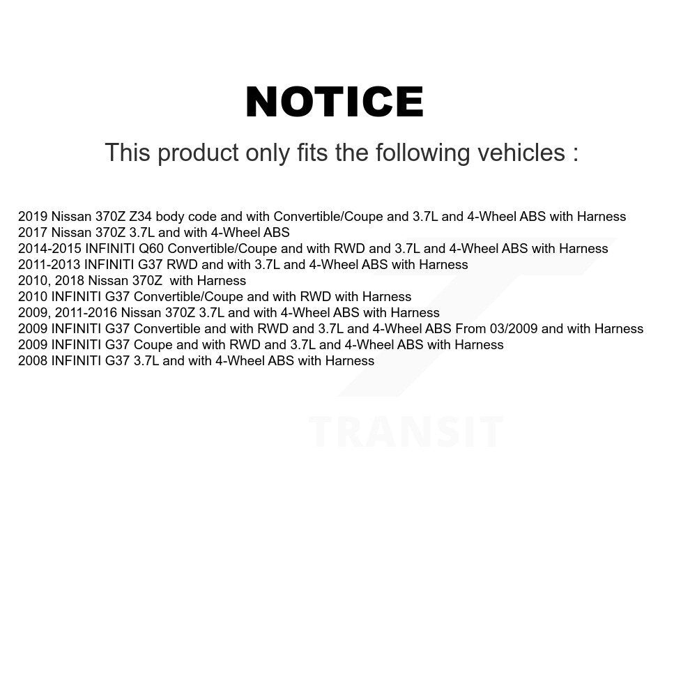 Kit de roulement de moyeu de roue avant et capteur ABS pour INFINITI G37 Nissan 370Z Q60