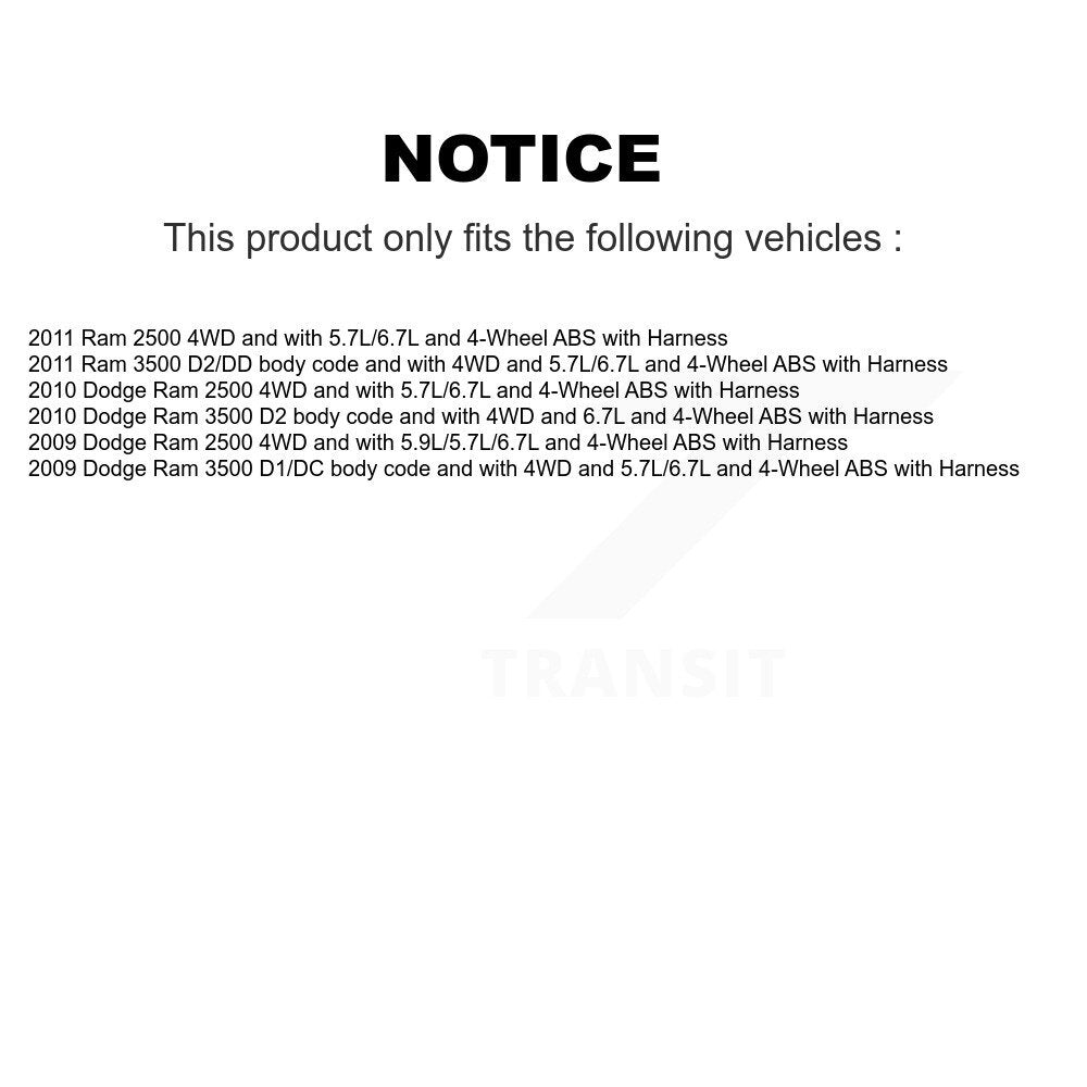 Kit de roulement de moyeu de roue avant et capteur supplémentaire pour Dodge Ram 2500 3500 avec harnais
