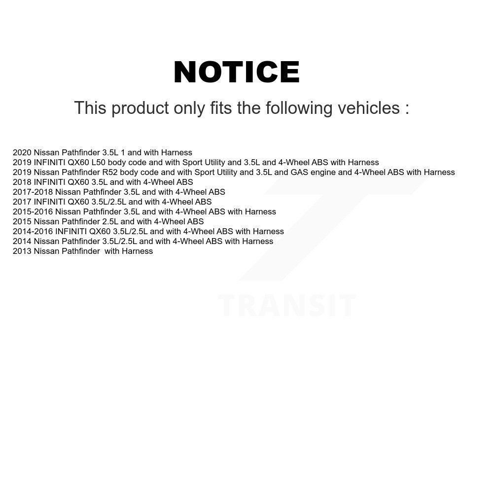 Kit de roulement de moyeu de roue avant et capteur ABS pour Nissan Pathfinder INFINITI QX60