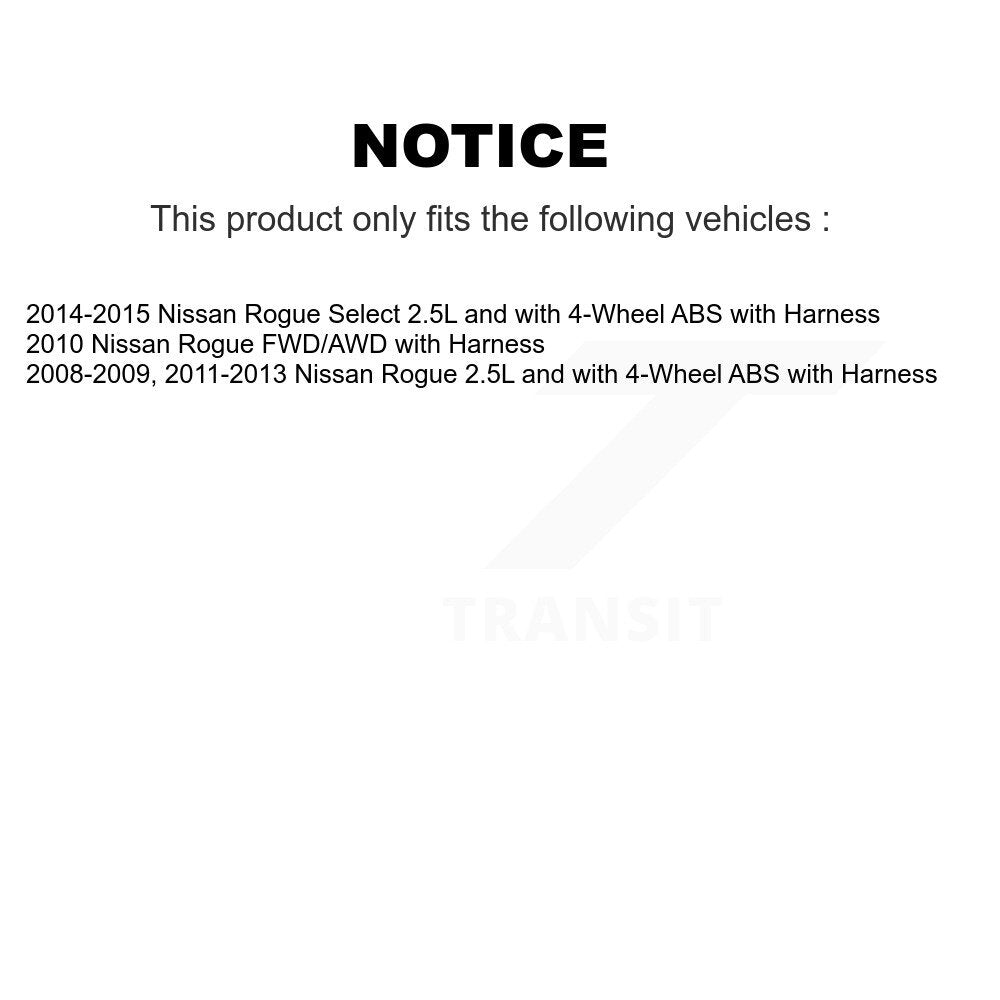 Kit de roulement de moyeu de roue avant et capteur ABS pour Nissan Rogue Select avec harnais