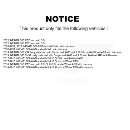 Kit de roulement de moyeu de roue avant et capteur ABS pour INFINITI Q50 Q60 K7S-101997