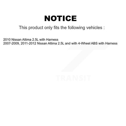 Kit de roulement de moyeu de roue avant et capteur ABS pour Nissan Altima avec harnais