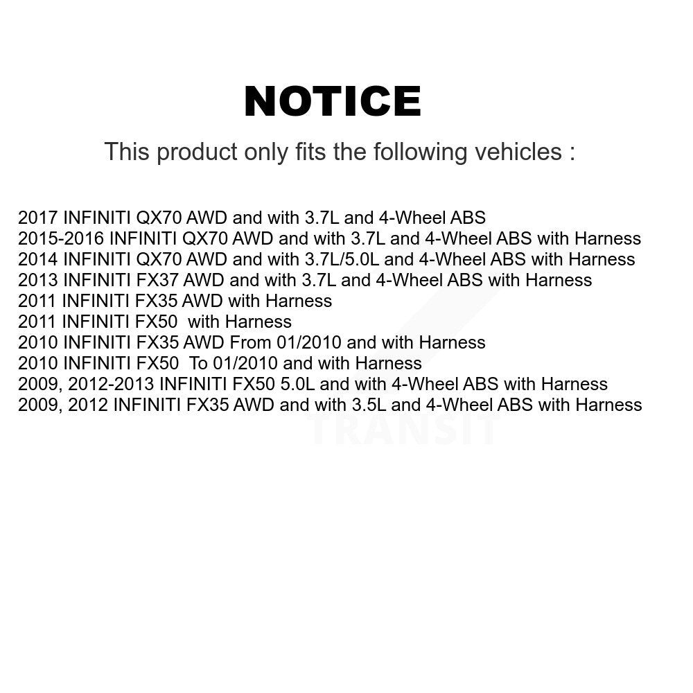 Kit de roulement de moyeu de roue avant et capteur ABS pour INFINITI FX35 QX70 FX50 FX37