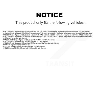Kit de roulement de roue avant et capteur ABS, pour Toyota Highlander Lexus RX350 RX450h