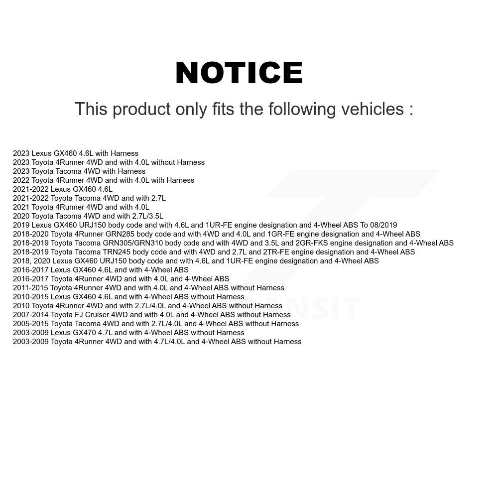 Kit de roulement et capteur de moyeu de roue avant, pour Toyota Tacoma 4Runner FJ Cruiser Lexus