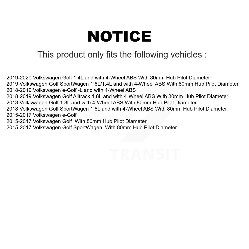 Kit de roulement de moyeu de roue avant et capteur ABS pour Volkswagen Golf SportWagen Alltrac