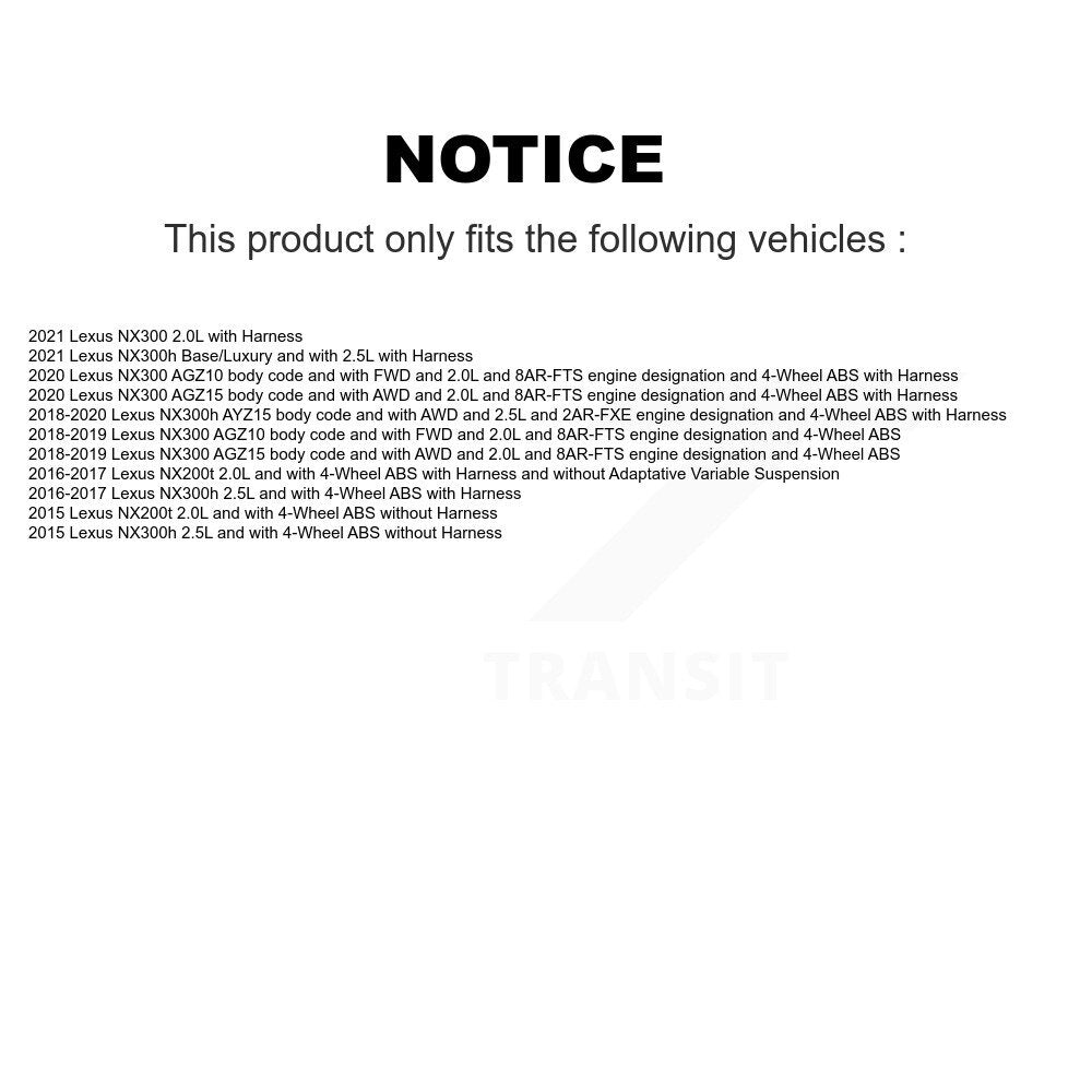 Kit de roulement de moyeu de roue avant et capteur ABS pour Lexus NX300 NX200t NX300h