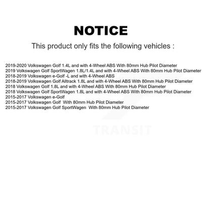 Kit de roulement de moyeu de roue avant et capteur ABS pour Volkswagen Golf SportWagen Alltrac