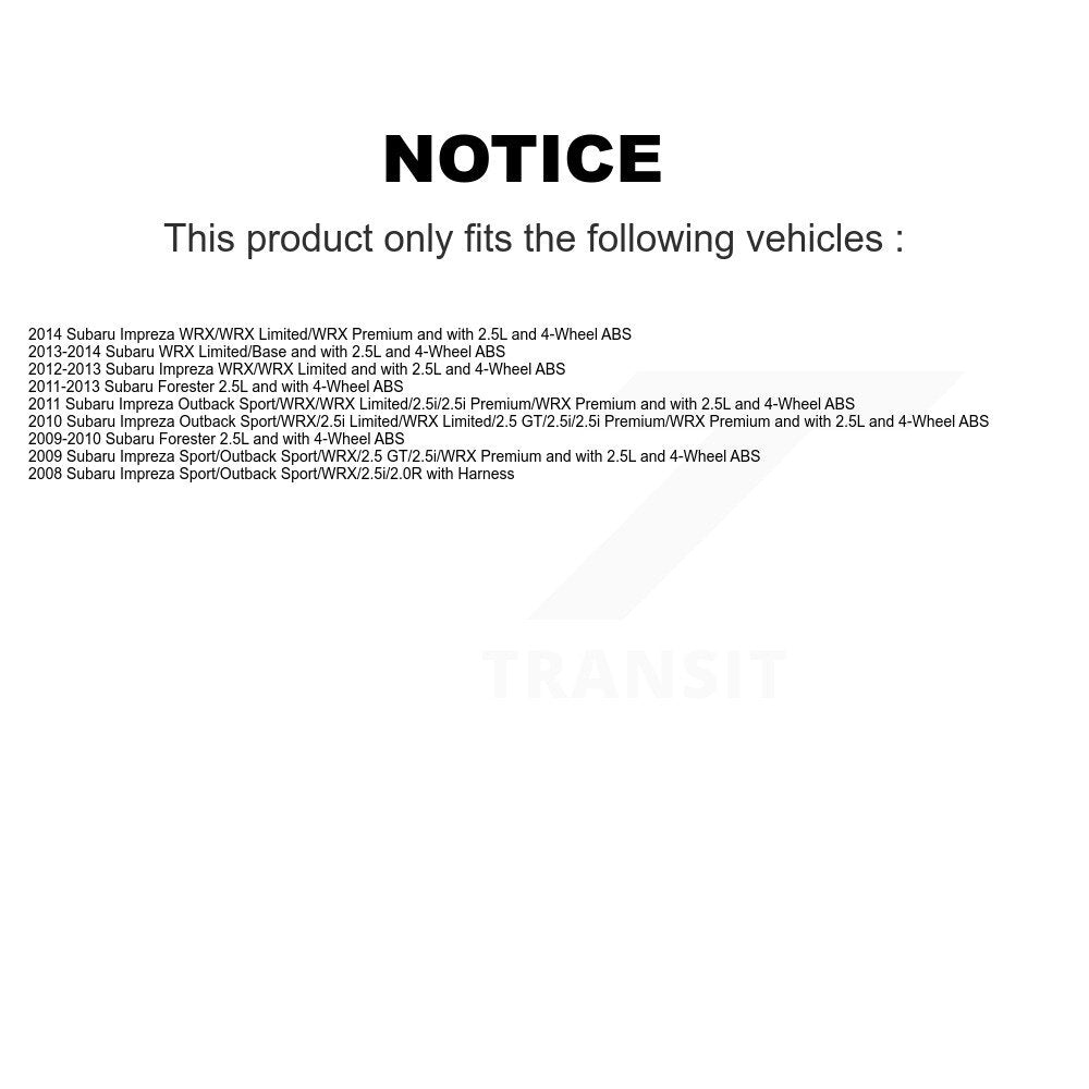 Kit de roulement de moyeu de roue avant et capteur ABS pour Subaru Impreza Forester WRX