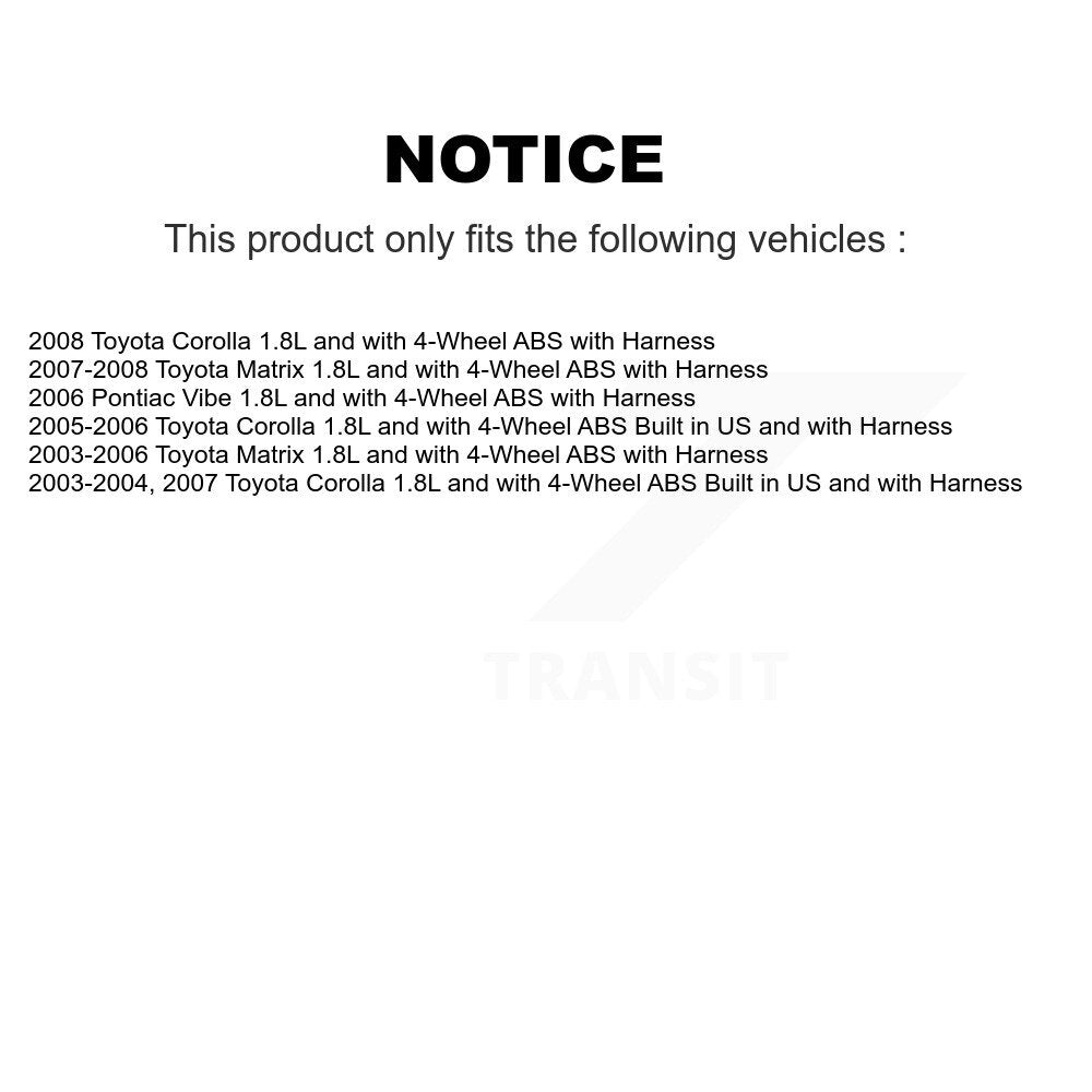 Kit de roulement de roue avant et capteur ABS, pour Toyota Corolla Matrix Pontiac Vibe