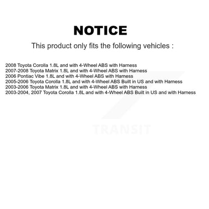 Kit de roulement de roue avant et capteur ABS, pour Toyota Corolla Matrix Pontiac Vibe