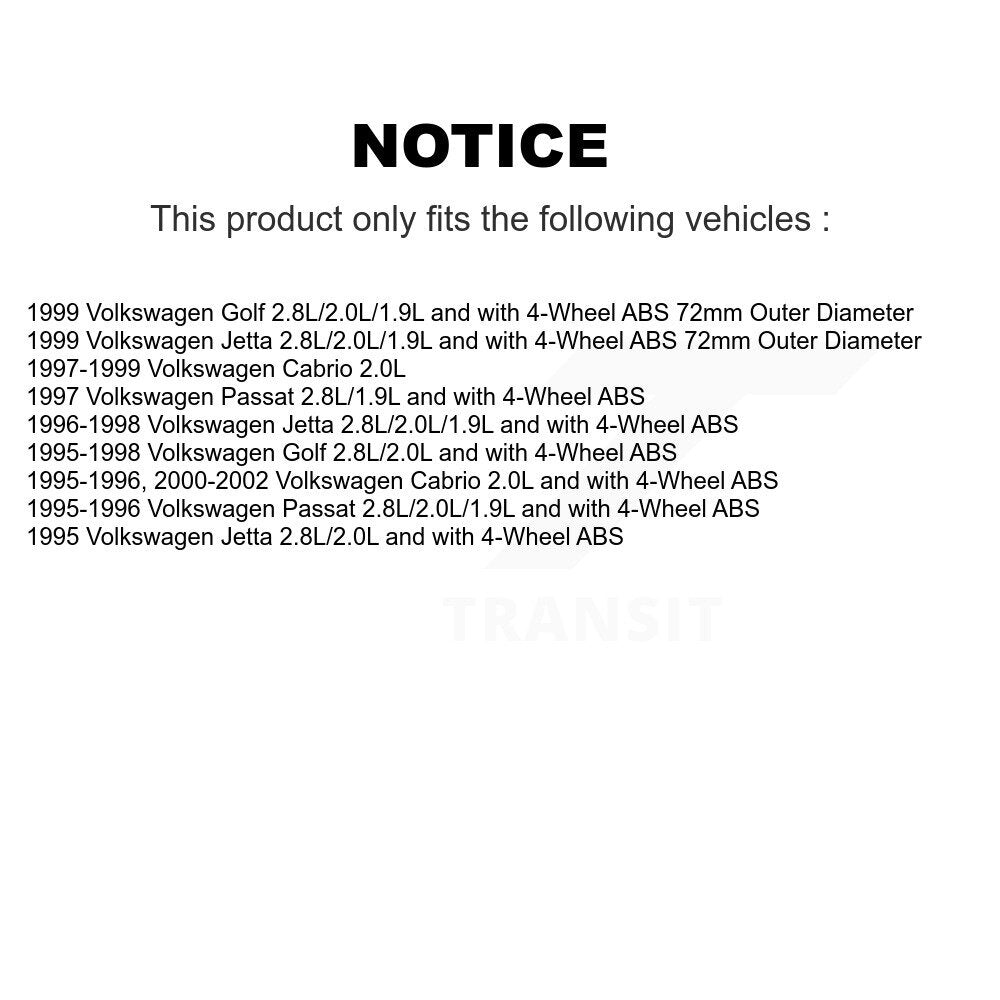 Kit de roulement de roue avant et capteur ABS pour Volkswagen Cabrio Jetta Golf Passat