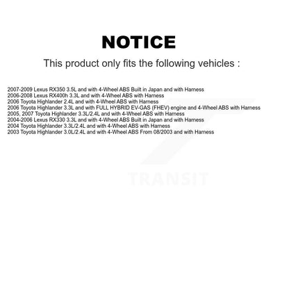 Kit de roulement et capteur de roue avant, pour Lexus RX350 Toyota Highlander RX330 RX400h