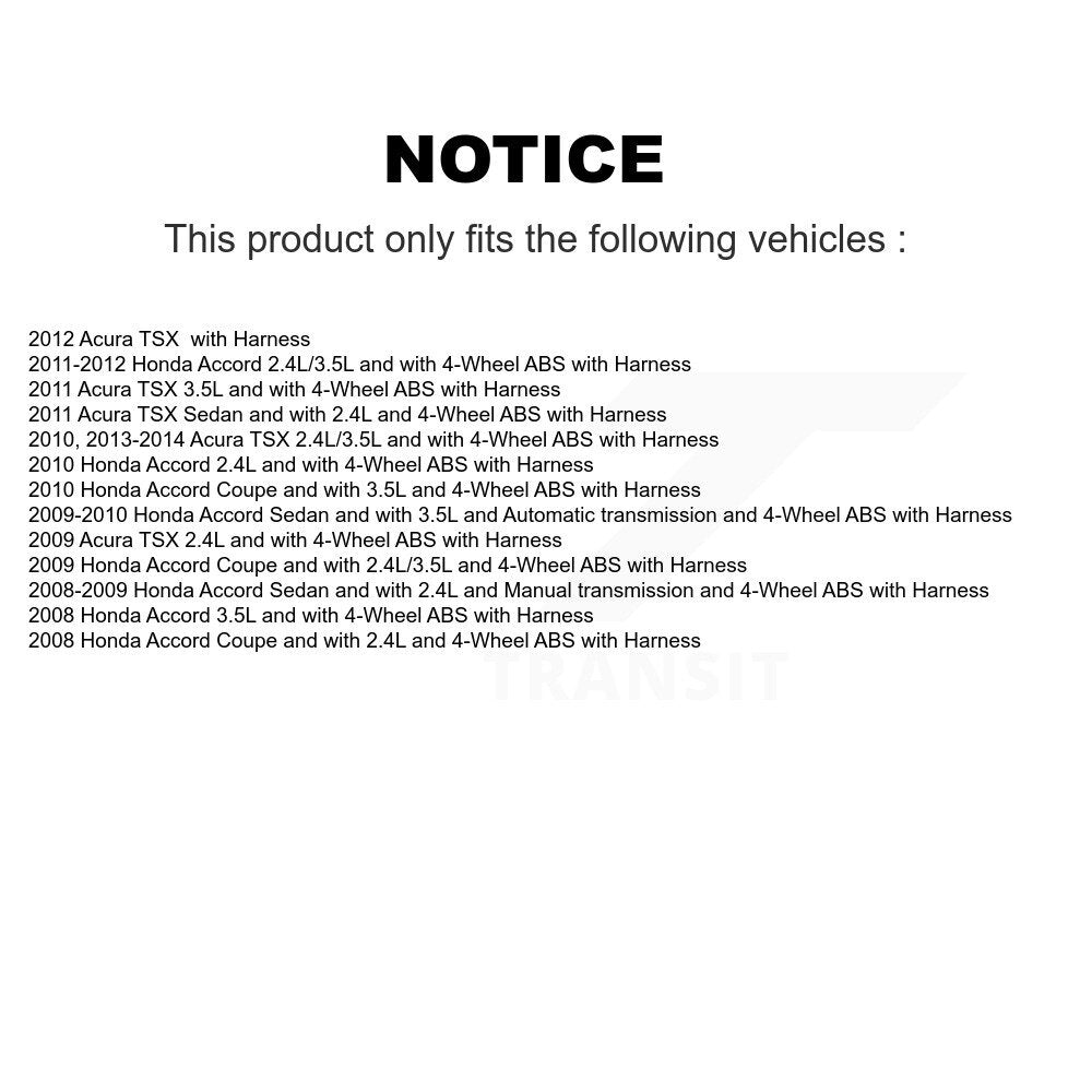 Kit de roulement de roue avant et capteur ABS pour Honda Accord Acura TSX avec harnais