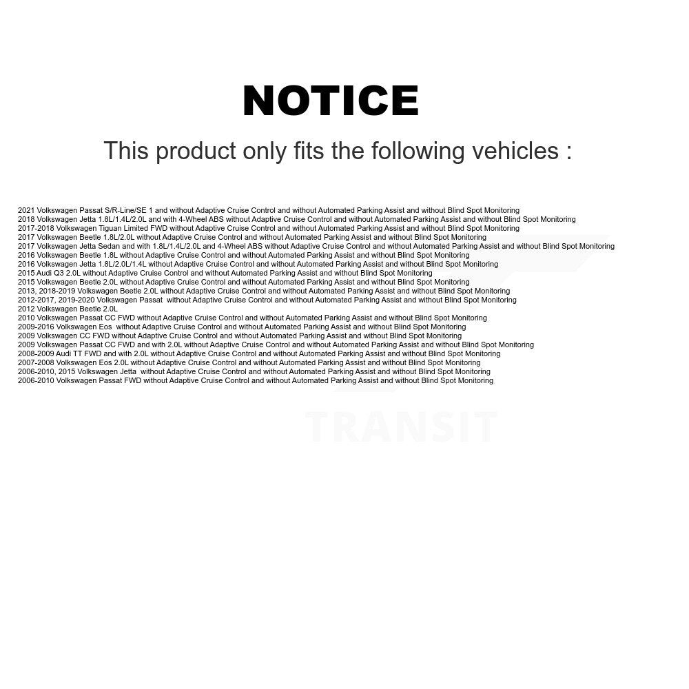 Kit de capteurs de roulement de moyeu de roue avant et arrière (8 pièces) pour Volkswagen Jetta Passat Beetl