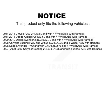 Kit de capteurs ABS de roulement de moyeu de roue avant et arrière (8 pièces) pour Chrysler 200 Dodge Avenge