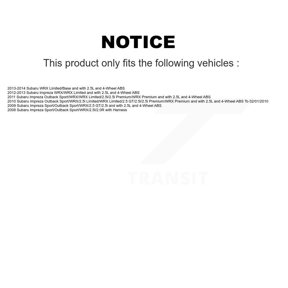Kit de roulement de moyeu de roue avant et arrière et capteur ABS (8 pièces) pour Subaru Impreza WRX