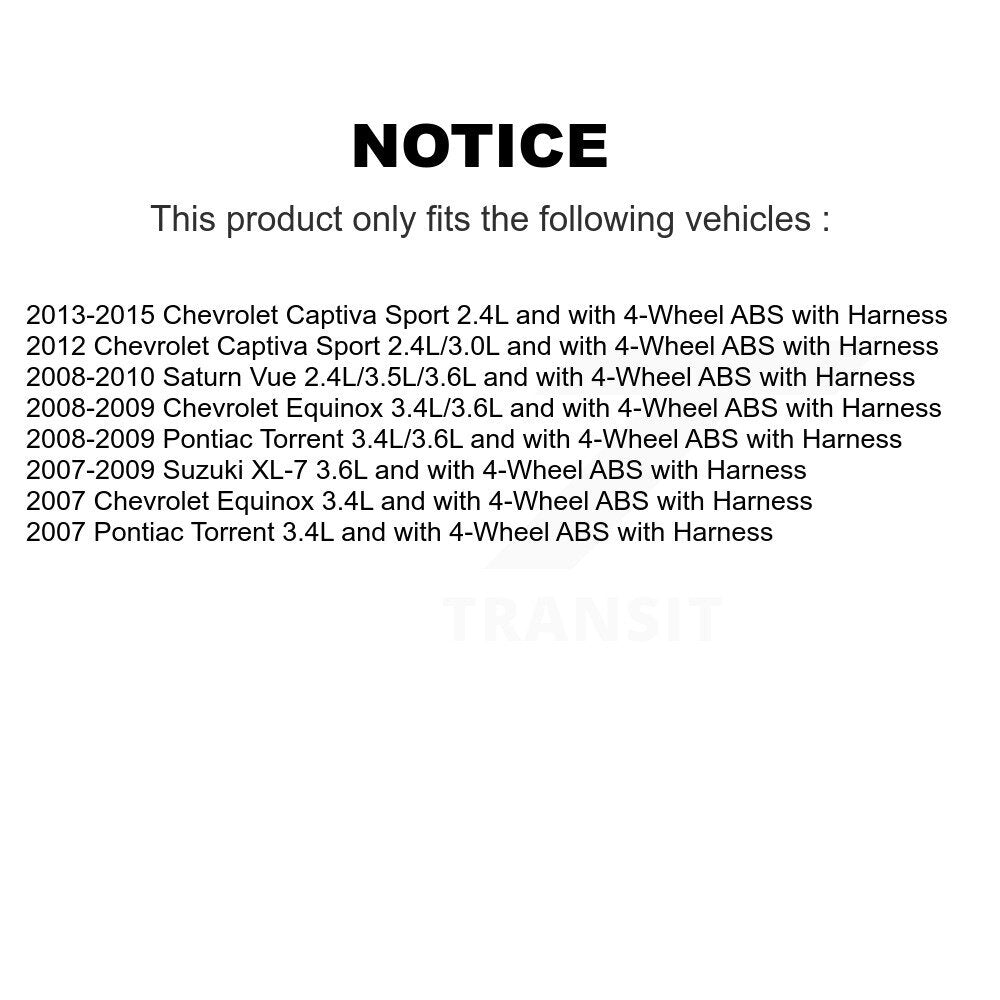 Kit de capteurs supplémentaires pour roulement de moyeu de roue avant et arrière, pour Chevrolet Equinox Pontiac Vue