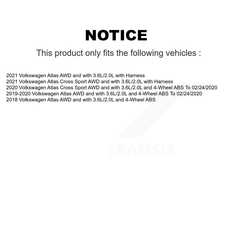 Kit de roulements et capteurs de moyeu de roue avant et arrière (8 pièces) pour Volkswagen Atlas Cross Spor