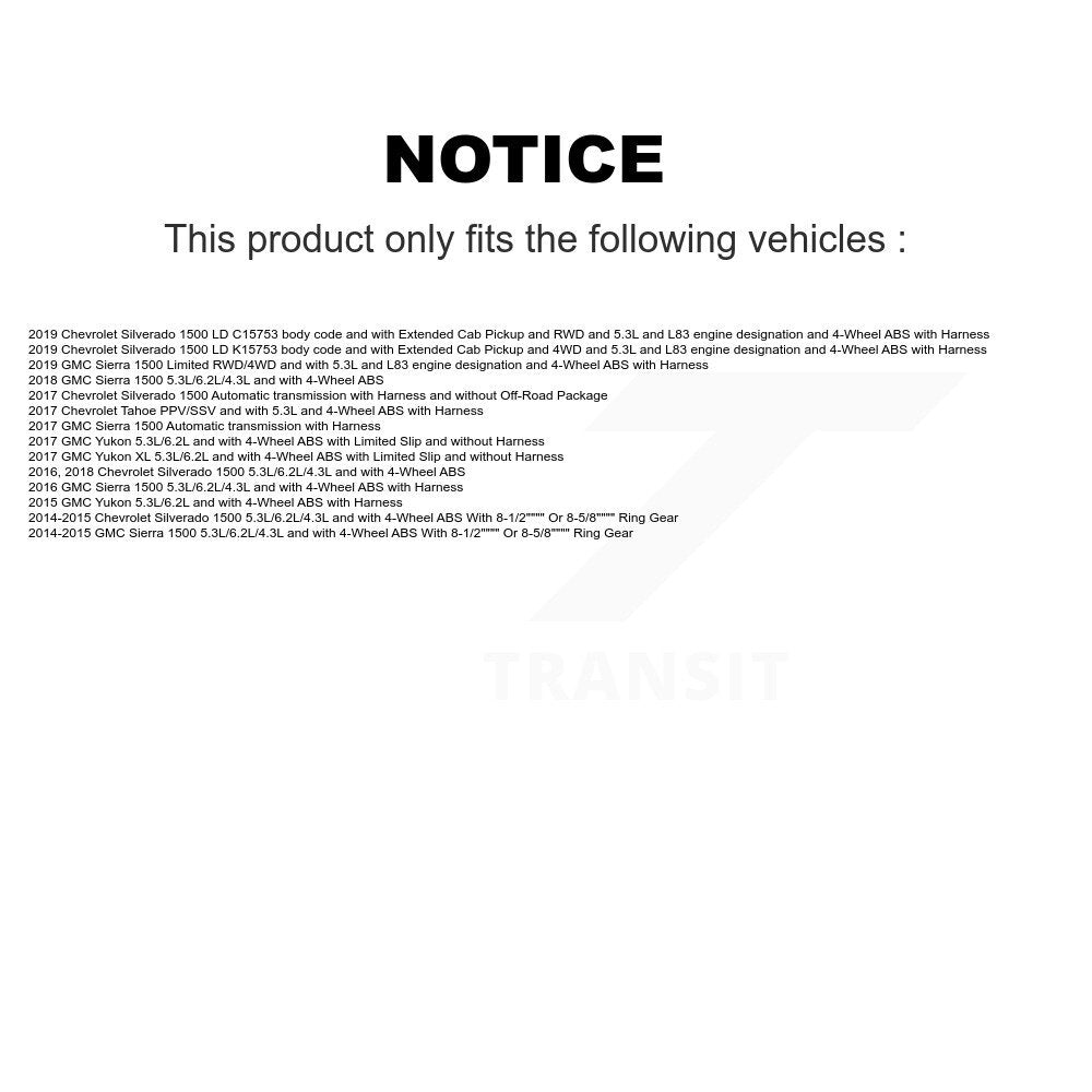 Kit de capteur de roulement de roue arrière, pour GMC Chevrolet Sierra 1500 Silverado LD Limite