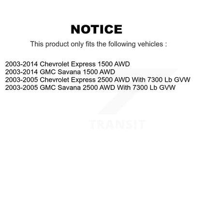 Kit de roulement de roue avant et d'extrémité de biellette de direction, pour Chevrolet Express 1500 GMC Savana 250