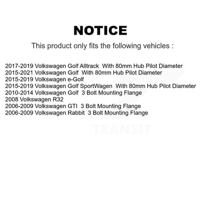 Kit d'assemblage et de liaison de roulement de moyeu avant, pour Volkswagen Golf SportWagen Rabbit GTI