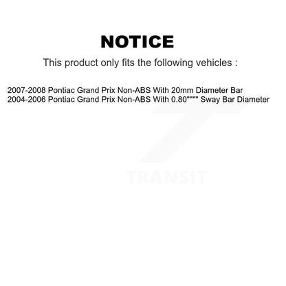 Kit de biellette et de liaison de bras de commande inférieur, roulement avant droit, pour Pontiac Grand Prix