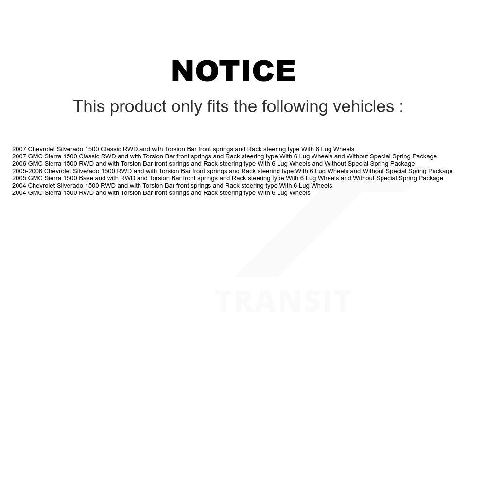 Kit de biellette de direction et de liaison de rotule inférieure de bras supérieur de roulement avant (6 pièces) pour Chevrolet