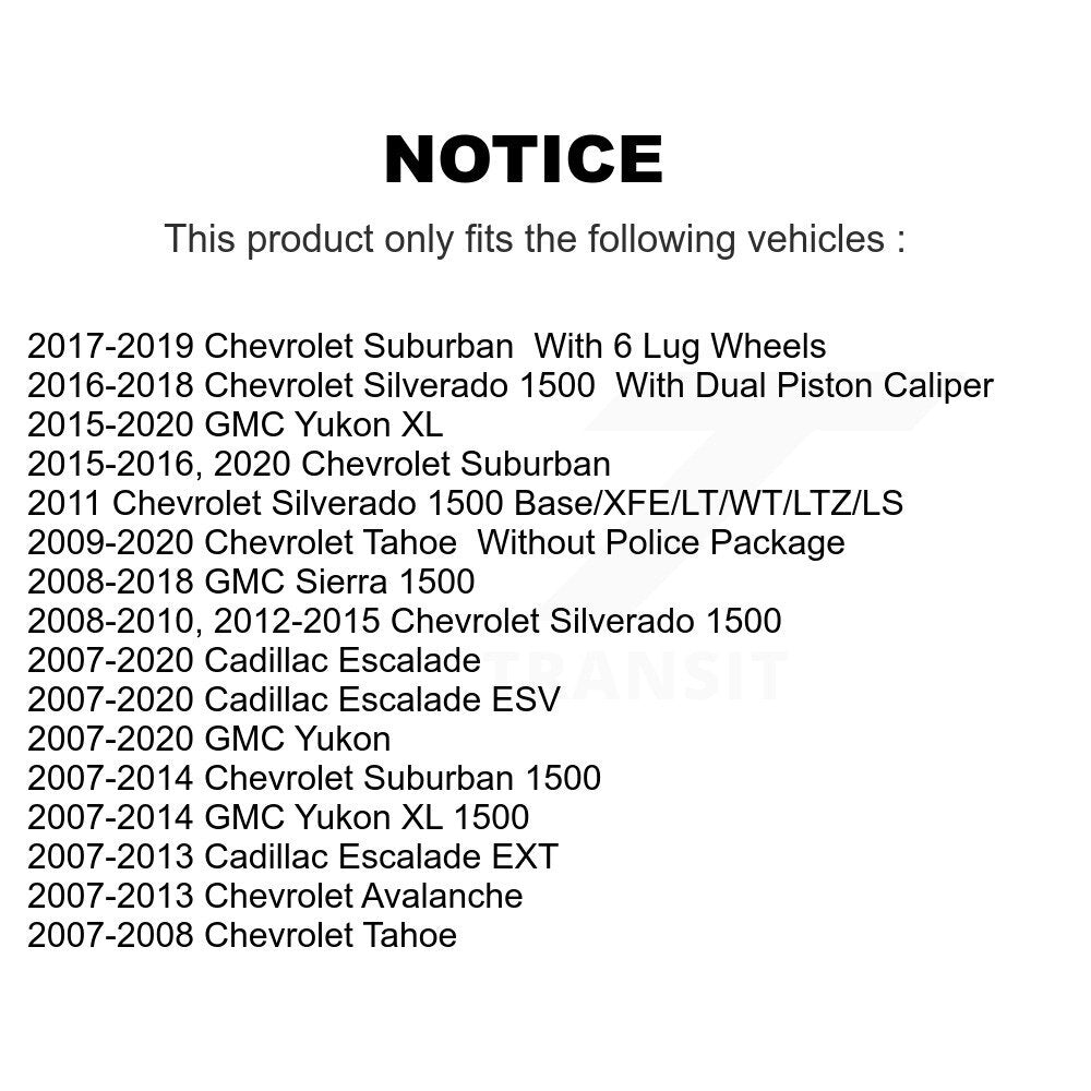 Kit de disques de frein avant et arrière, pour Chevrolet GMC Sierra 1500 Silverado Tahoe Yukon