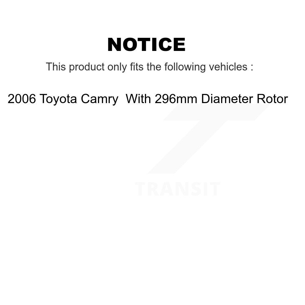Kit de tambour de rotors de frein avant et arrière pour Toyota Camry 2006 avec Roto de 296 mm de diamètre