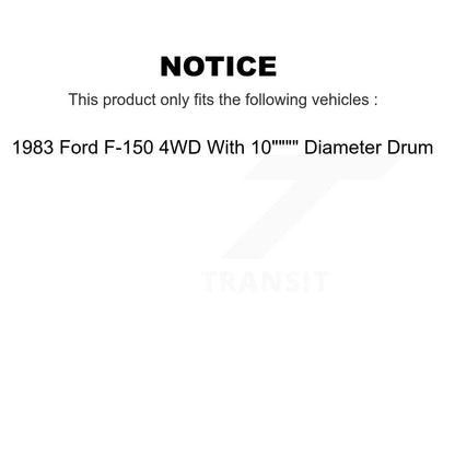 Kit de tambours de rotors de frein avant et arrière pour Ford F-150 4WD 1983 avec Dru de 10 pouces de diamètre