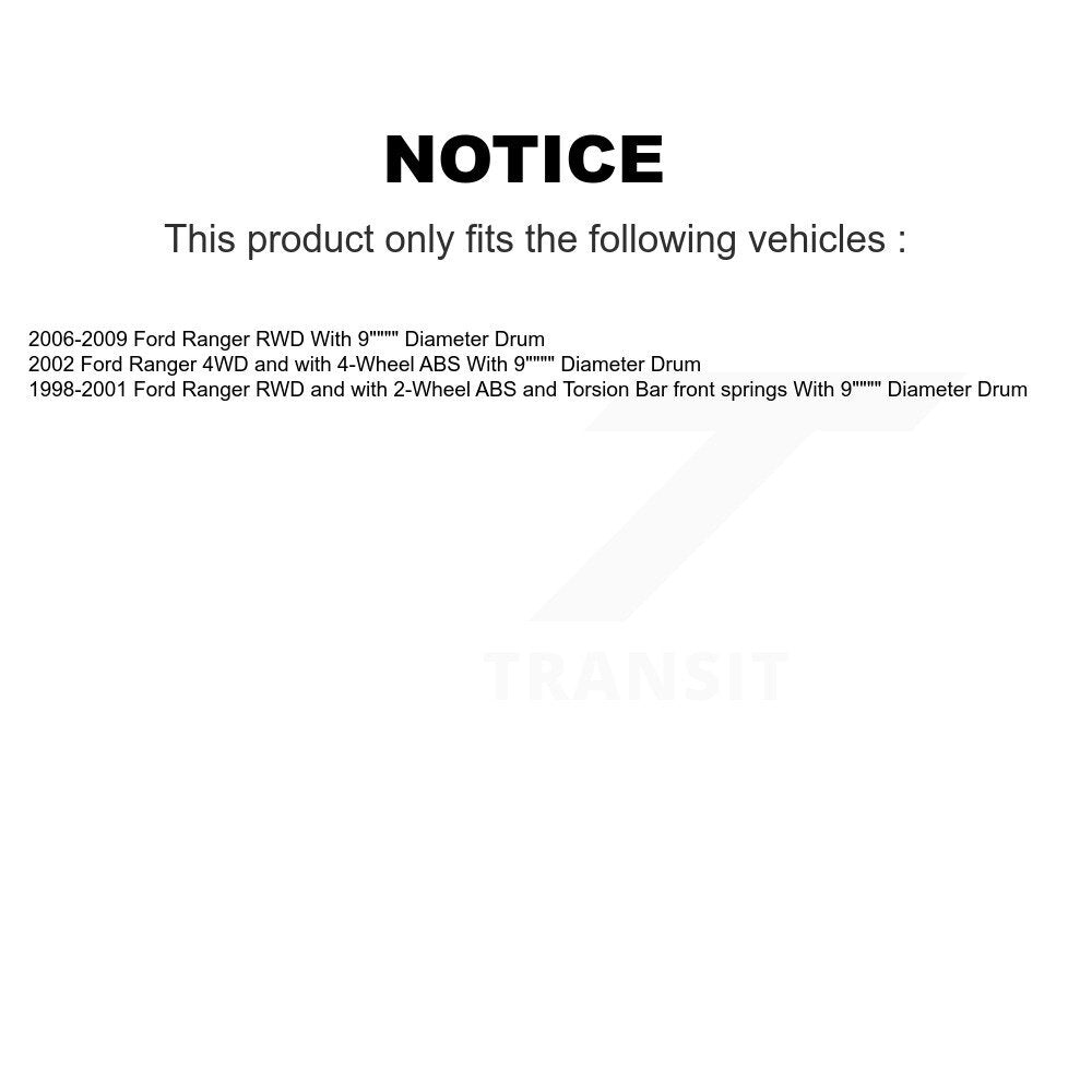 Kit de tambours de rotors de frein à disque avant et arrière pour Ford Ranger avec tambour de 9" de diamètre