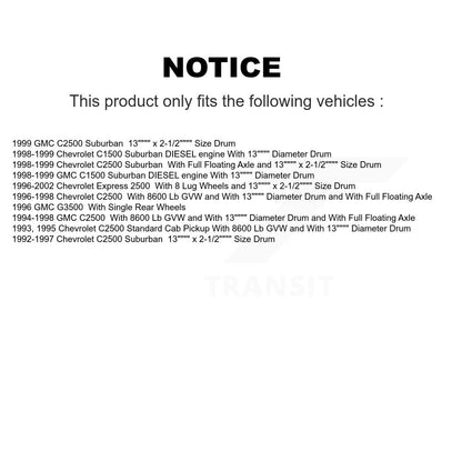 Kit de tambour de Rotor de frein avant et arrière, pour Chevrolet C2500 GMC Express 2500 C1500 G350