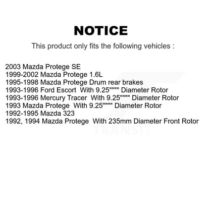 Kit de tambour de Rotor de frein avant et arrière, pour Mazda Protege Ford Escort 323 Mercury Trace