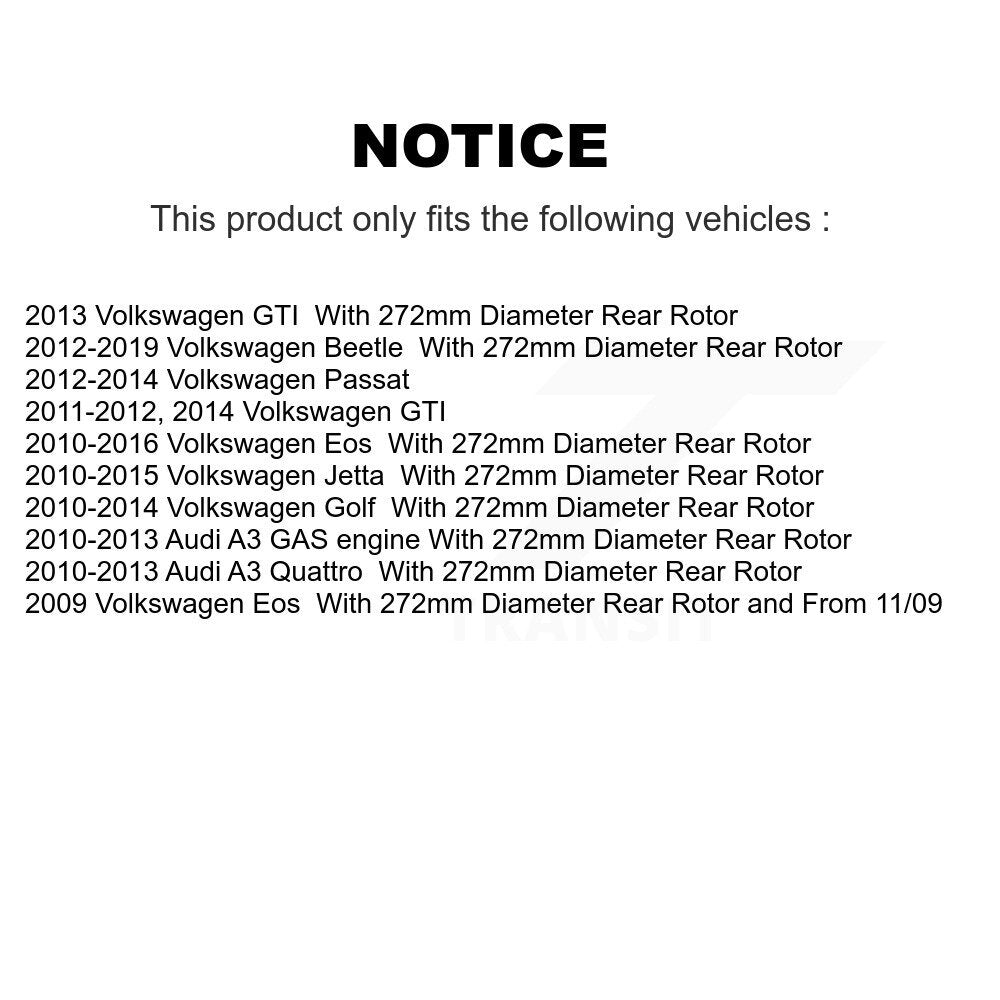 Kit de rotor de frein arrière et de plaquettes semi-métalliques pour Volkswagen Jetta Golf Beetle Passa