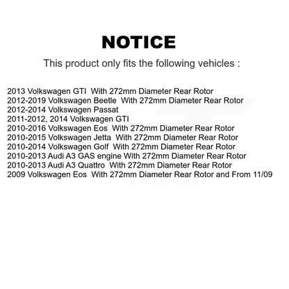 Kit de rotor de frein arrière et de plaquettes semi-métalliques pour Volkswagen Jetta Golf Beetle Passa