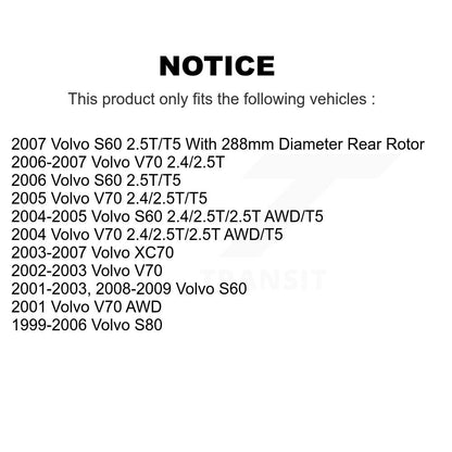 Kit de rotors de frein à disque arrière et plaquettes semi-métalliques pour Volvo S60 XC70 V70 S80